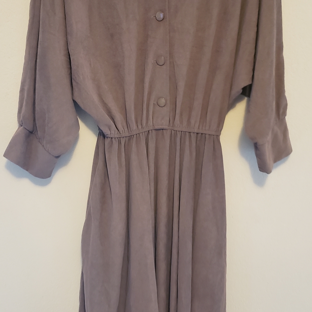 Vintage 1970's  Taupe long sleeve dress. Alan Stuart. size 16